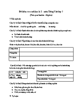Đề kiểm tra cuối học kỳ 1 môn Tiếng Việt Lớp 5